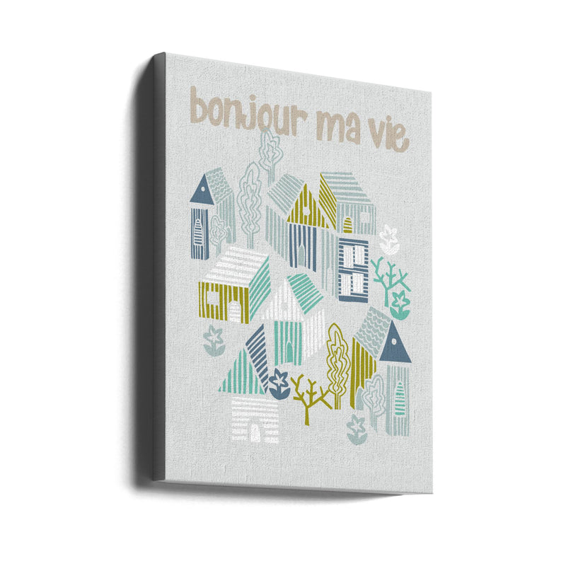 bonjour ma vie; City life collection soft grey - Stretched Canvas, Poster or Fine Art Print I Heart Wall Art