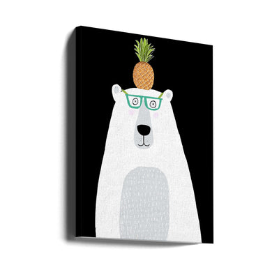 Funny White Polar Bear Wearing Glasses with Pineapple - Stretched Canvas, Poster or Fine Art Print I Heart Wall Art