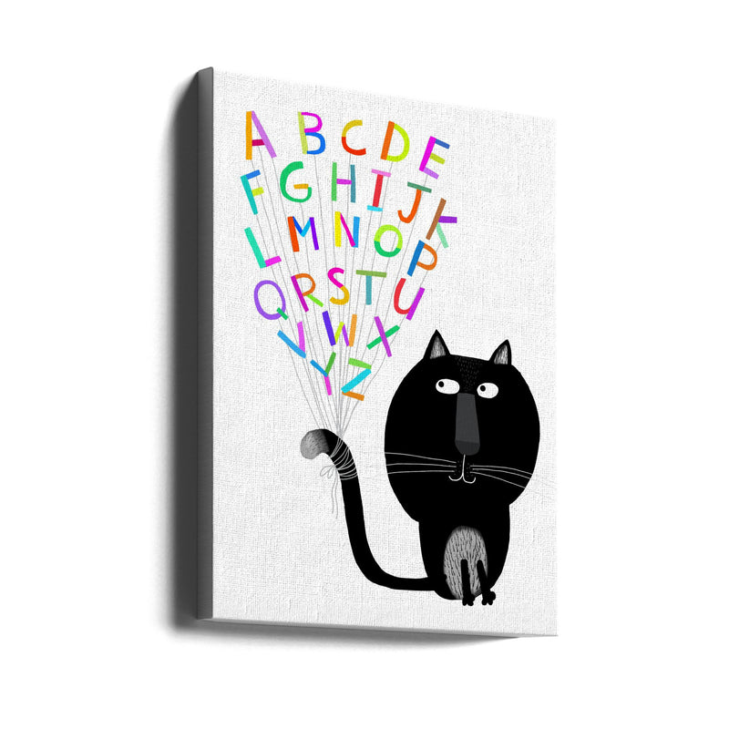 Cute Black Cat with Alphabet Letters by Carla Daly - Stretched Canvas, Poster or Fine Art Print I Heart Wall Art