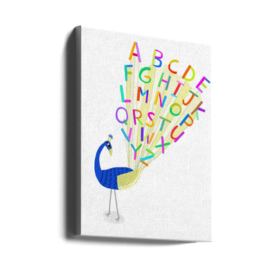 Beautiful Peacock with Alphabet Letters in Plume - Stretched Canvas, Poster or Fine Art Print I Heart Wall Art