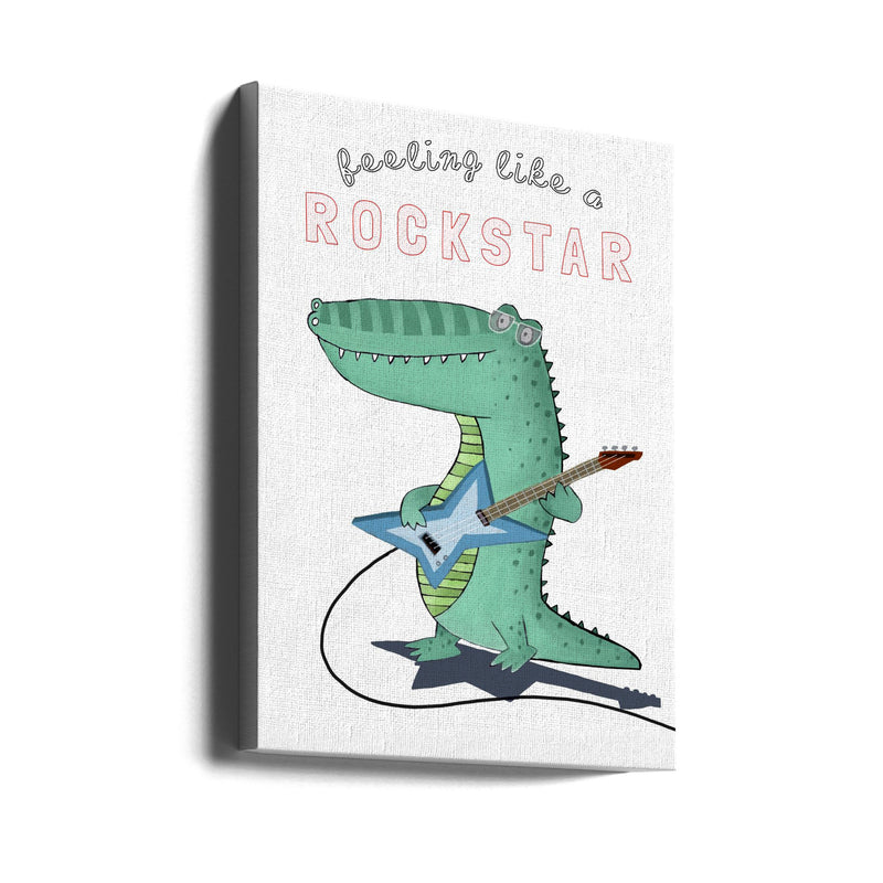 Feeling Like A Rockstar! Funny Crocodile Playing the Guitar - Stretched Canvas, Poster or Fine Art Print I Heart Wall Art