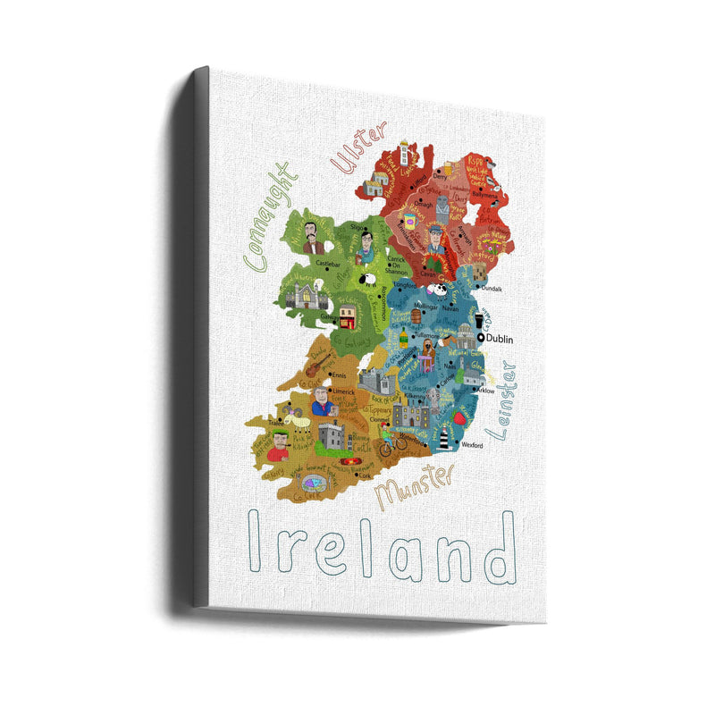 Illustrated Map of Ireland with Country Icons by Carla Daly - Stretched Canvas, Poster or Fine Art Print I Heart Wall Art