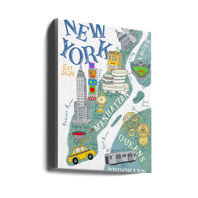 Illustrated Map of New York by Artist Carla Daly - Stretched Canvas, Poster or Fine Art Print I Heart Wall Art