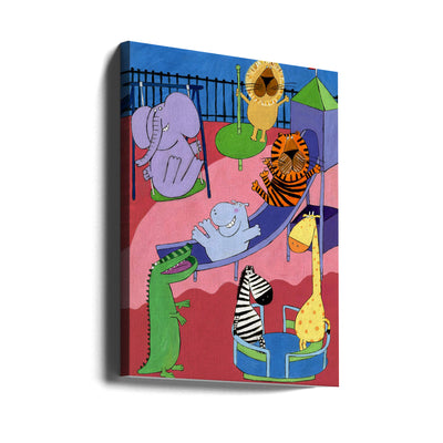 Jungle Animals in the Playground by Artist Carla Daly - Stretched Canvas, Poster or Fine Art Print I Heart Wall Art