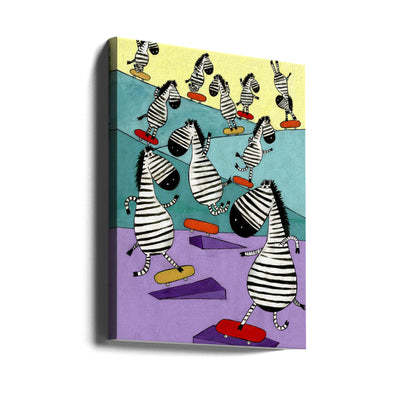 Hilarious Zebras in the Skatepark by Artist Carla Daly - Stretched Canvas, Poster or Fine Art Print I Heart Wall Art