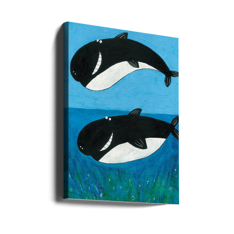 Two Whales in the Ocean by Artist Carla Daly - Stretched Canvas, Poster or Fine Art Print I Heart Wall Art