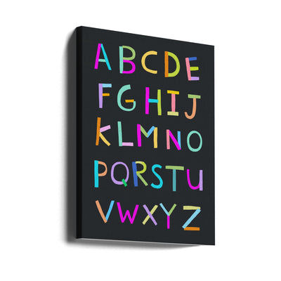 Hand Drawn Alphabet Letters on Black Background by Artist Carla Daly - Stretched Canvas, Poster or Fine Art Print I Heart Wall Art