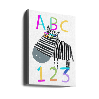 ABC and 123 Letters and Numbers with Zebra by Artist Carla Daly - Stretched Canvas, Poster or Fine Art Print I Heart Wall Art