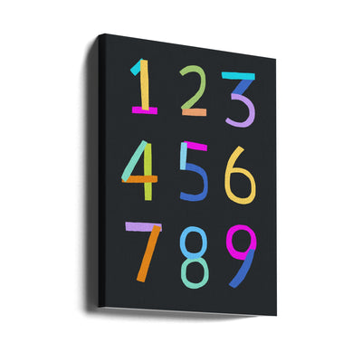 Hand Drawn Numbers 1 to 9 on Black Background by Artist Carla Daly - Stretched Canvas, Poster or Fine Art Print I Heart Wall Art