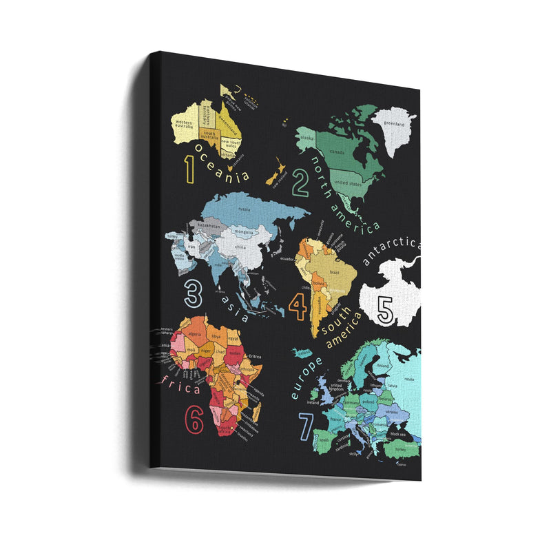 Explore the World with Illustrated Continents by Carla Daly - Stretched Canvas, Poster or Fine Art Print I Heart Wall Art