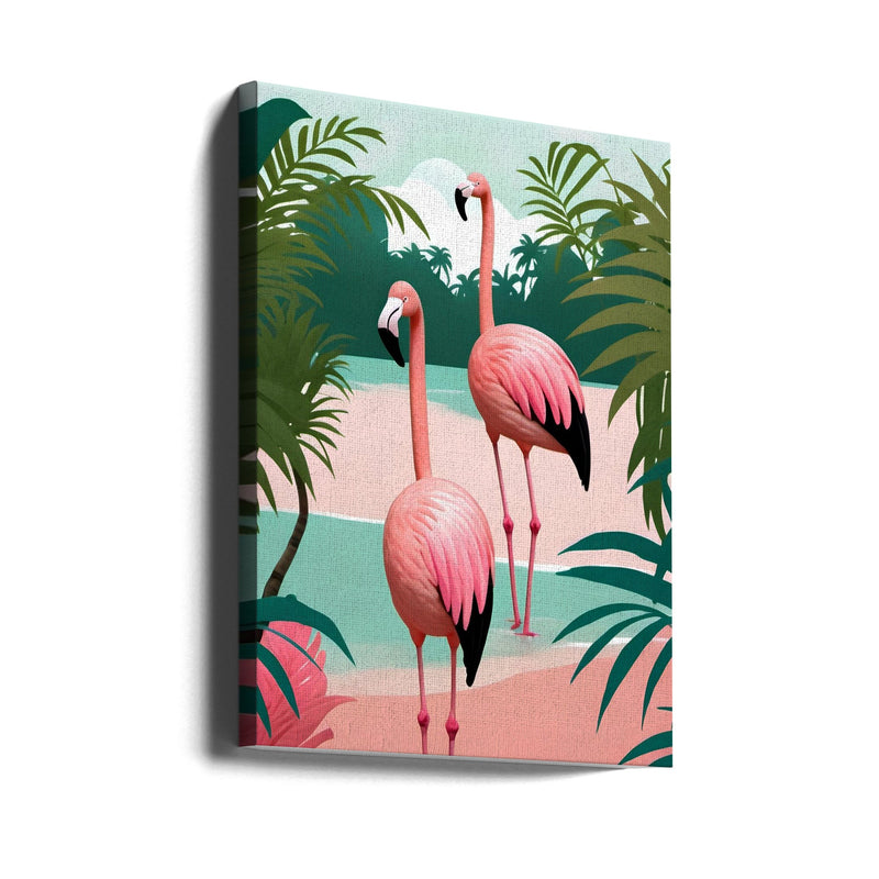 Tropical Flamingo Paradise - Stretched Canvas, Poster or Fine Art Print I Heart Wall Art