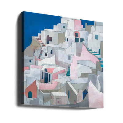 Santorini7x7 - Square Stretched Canvas, Poster or Fine Art Print I Heart Wall Art