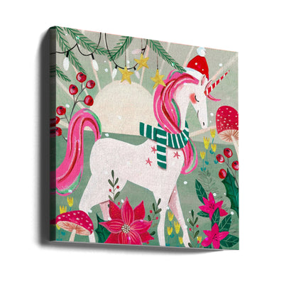 Christmas Unicorn - Square Stretched Canvas, Poster or Fine Art Print I Heart Wall Art