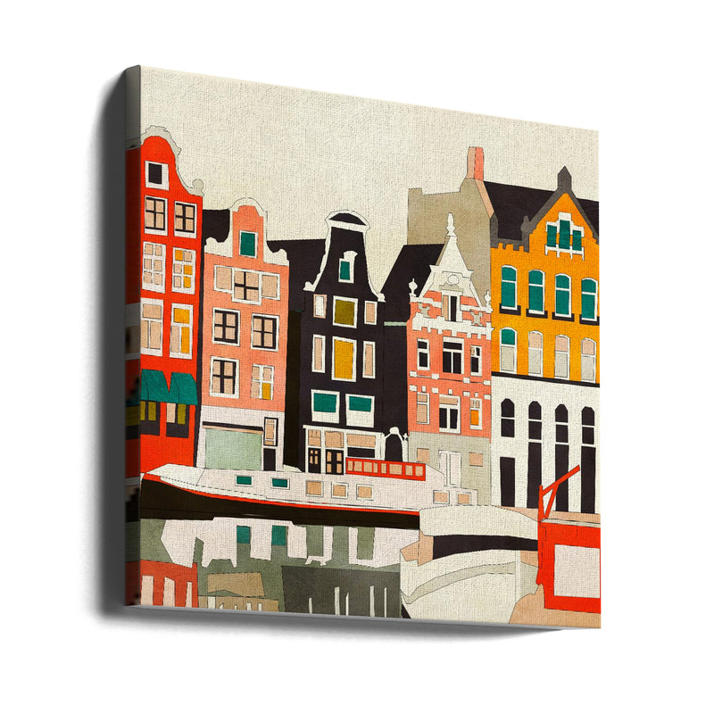 Amsterdam, Netherlands Houses 3 - Square Stretched Canvas, Poster or Fine Art Print I Heart Wall Art