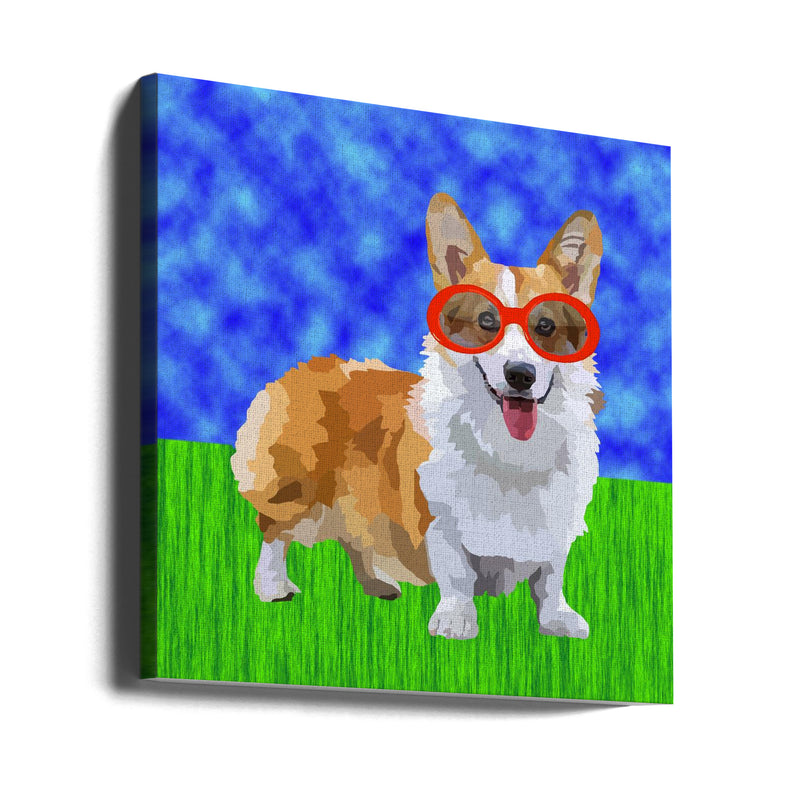 Corgi in Sunglasses - Square Stretched Canvas, Poster or Fine Art Print I Heart Wall Art