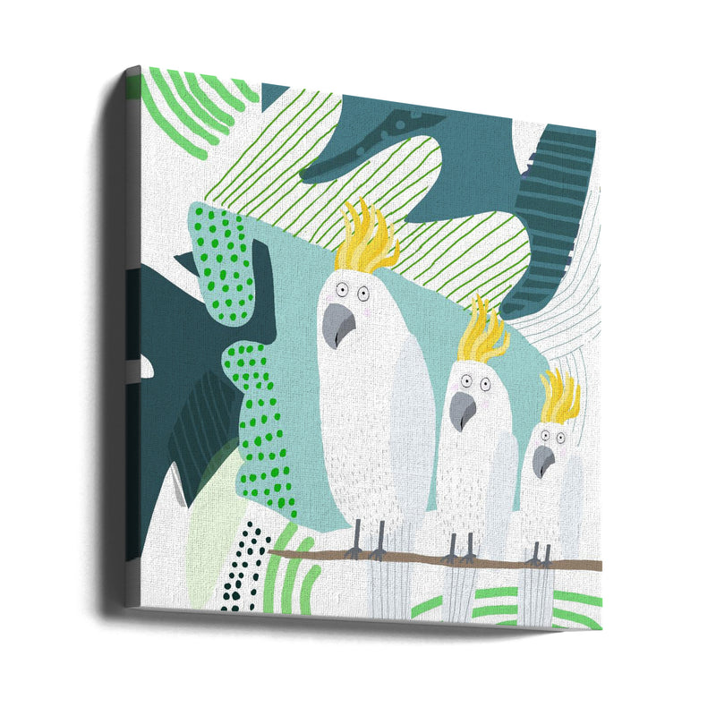 Cockatoo in a Jungle Doodle by Carla Daly - Square Stretched Canvas, Poster or Fine Art Print I Heart Wall Art