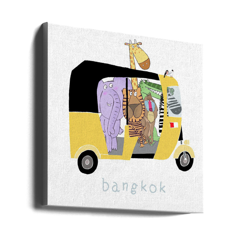 Jungle Animals Take a Ride in a Bangkok Tuk Tuk by Carla Daly - Square Stretched Canvas, Poster or Fine Art Print I Heart Wall Art