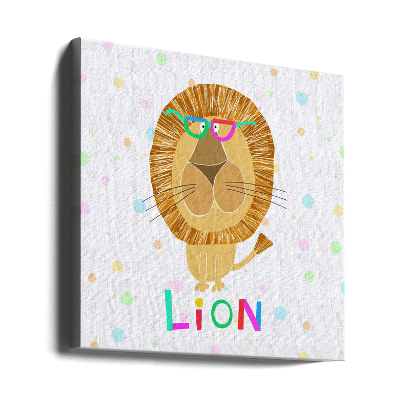 Funny Lion Wearing Glasses by Artist Carla Daly - Square Stretched Canvas, Poster or Fine Art Print I Heart Wall Art