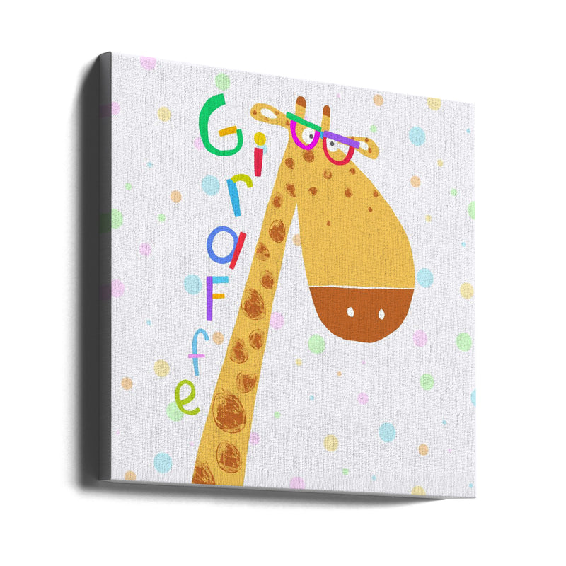 Cute Giraffe Wearing Glasses with Colorful Text by Carla Daly - Square Stretched Canvas, Poster or Fine Art Print I Heart Wall Art