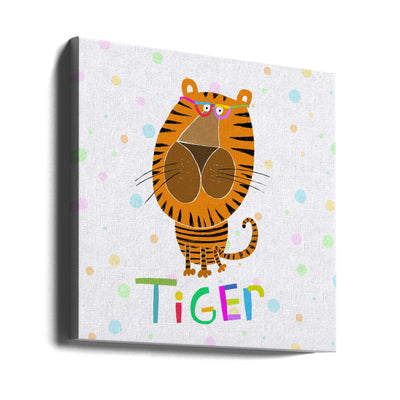 Happy Tiger Wearing Glasses by Illustrator Carla Daly - Square Stretched Canvas, Poster or Fine Art Print I Heart Wall Art