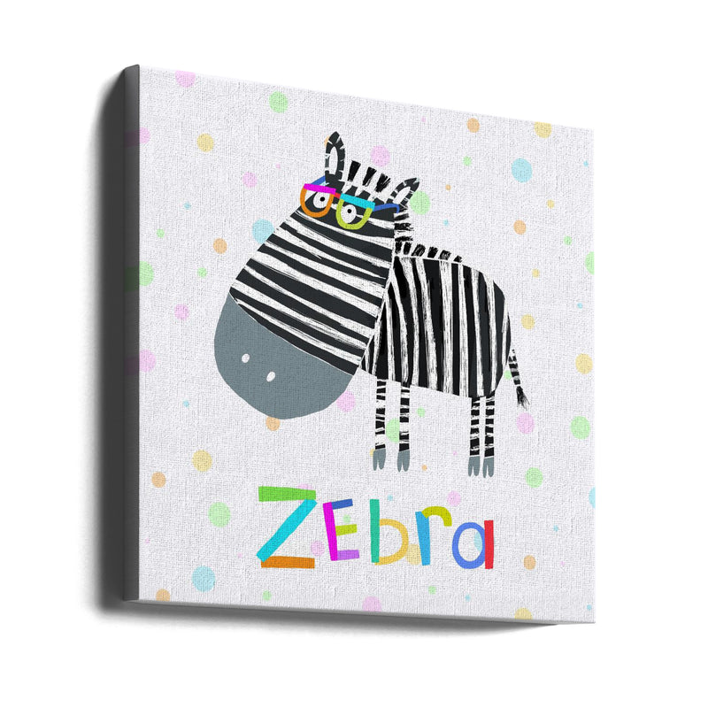 Funny Zebra Wearing Glasses by Illustrator Carla Daly - Square Stretched Canvas, Poster or Fine Art Print I Heart Wall Art