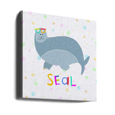 Happy Seal Wearing a Large Pair of Glasses by Carla Daly - Square Stretched Canvas, Poster or Fine Art Print I Heart Wall Art