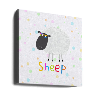 Cute Fluffy Sheep Wearing Colorful Glasses by Artist Carla Daly - Square Stretched Canvas, Poster or Fine Art Print I Heart Wall Art