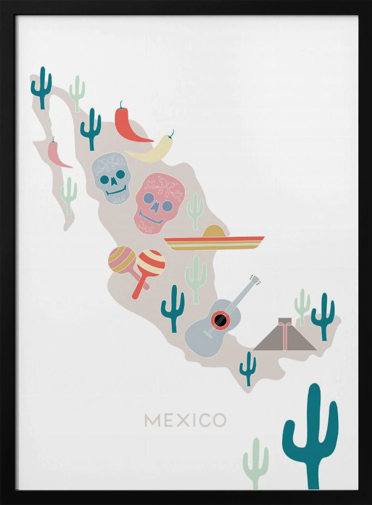 Mexico Map No 1 - Stretched Canvas, Poster or Fine Art Print I Heart Wall Art