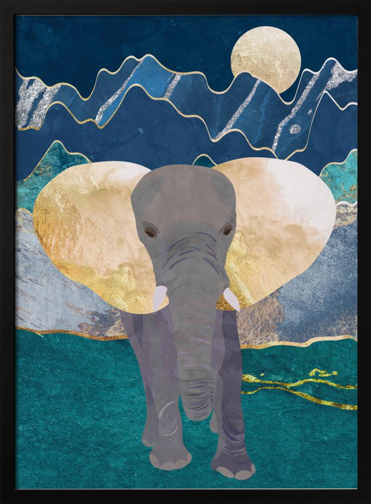 Moonlight golden elephant - Stretched Canvas, Poster or Fine Art Print I Heart Wall Art