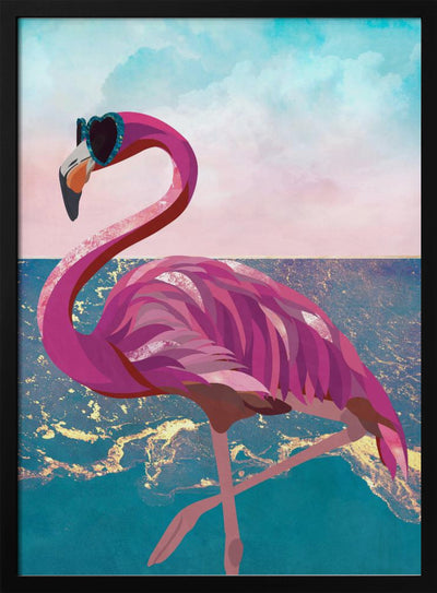 Flamingo goes to the beach - Stretched Canvas, Poster or Fine Art Print I Heart Wall Art