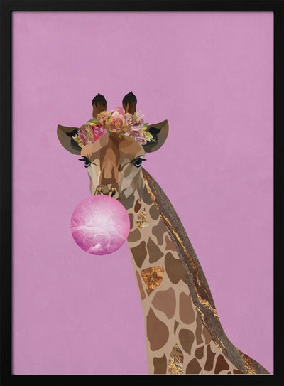 Giraffe pink bubblegum - Stretched Canvas, Poster or Fine Art Print I Heart Wall Art