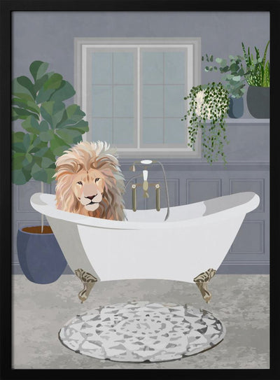 Lion takes a bath - Stretched Canvas, Poster or Fine Art Print I Heart Wall Art