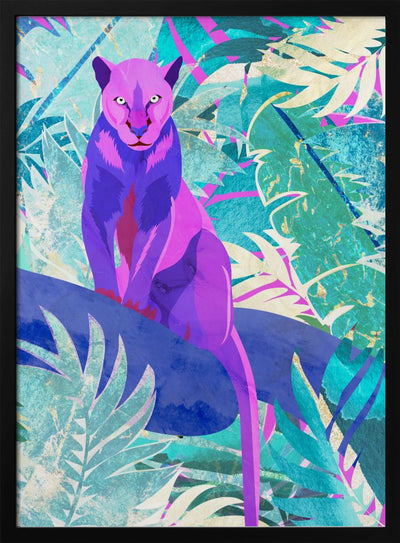 Pink Panther in the neon jungle - Stretched Canvas, Poster or Fine Art Print I Heart Wall Art