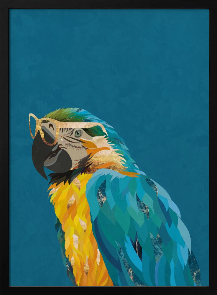 Vibrant macaw wearing glasses - Stretched Canvas, Poster or Fine Art Print I Heart Wall Art