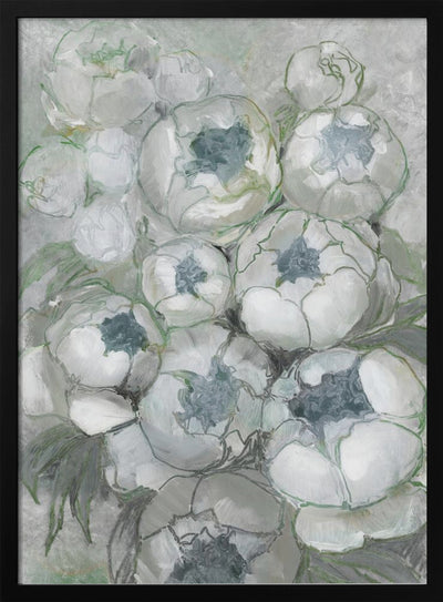 Nuria bouquet of peonies in teal and green - Stretched Canvas, Poster or Fine Art Print I Heart Wall Art