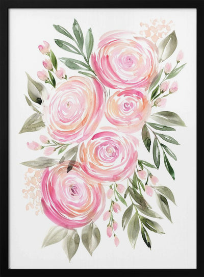 Begonia pink ranunculus bouquet - Stretched Canvas, Poster or Fine Art Print I Heart Wall Art