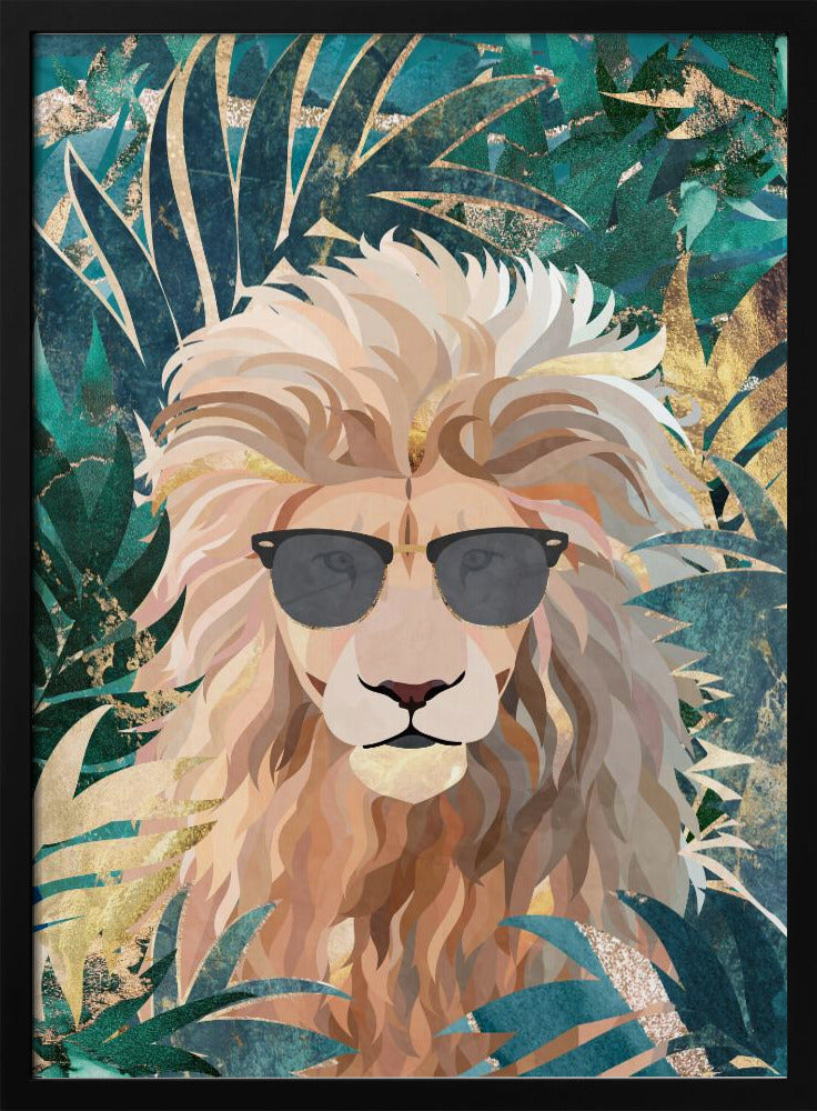 Cool Tropical Lion in Sunglasses - Stretched Canvas, Poster or Fine Art Print I Heart Wall Art