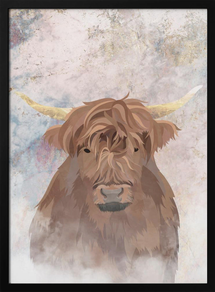 Highlands Cow Gold and Marble - Stretched Canvas, Poster or Fine Art Print I Heart Wall Art