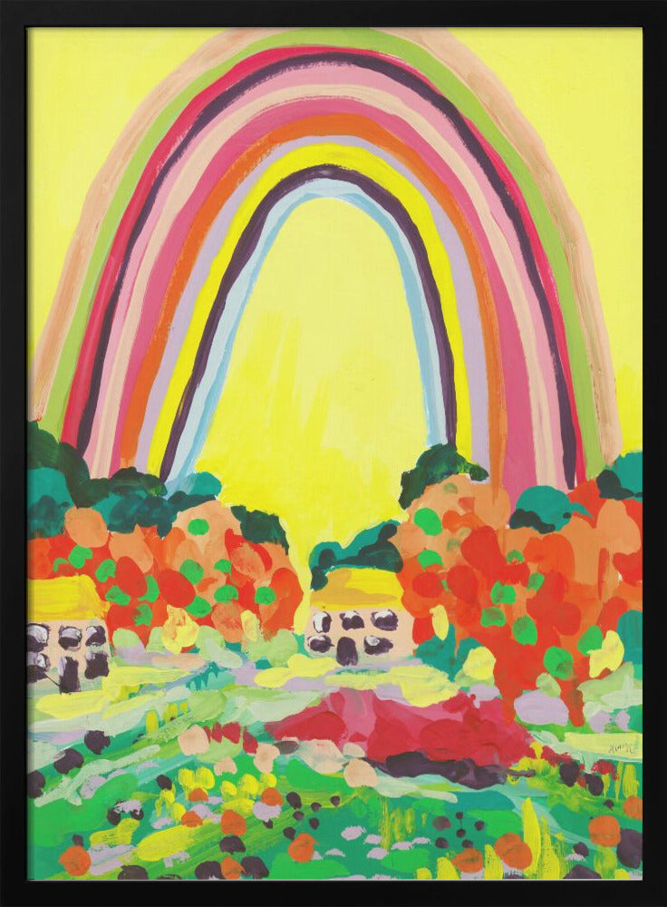 Countryside Rainbow Yellow - Stretched Canvas, Poster or Fine Art Print I Heart Wall Art