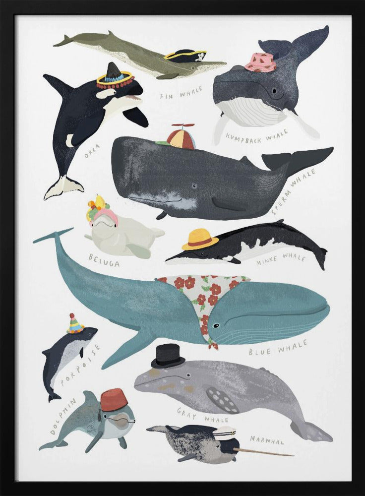 Whales In Hats - Stretched Canvas, Poster or Fine Art Print I Heart Wall Art