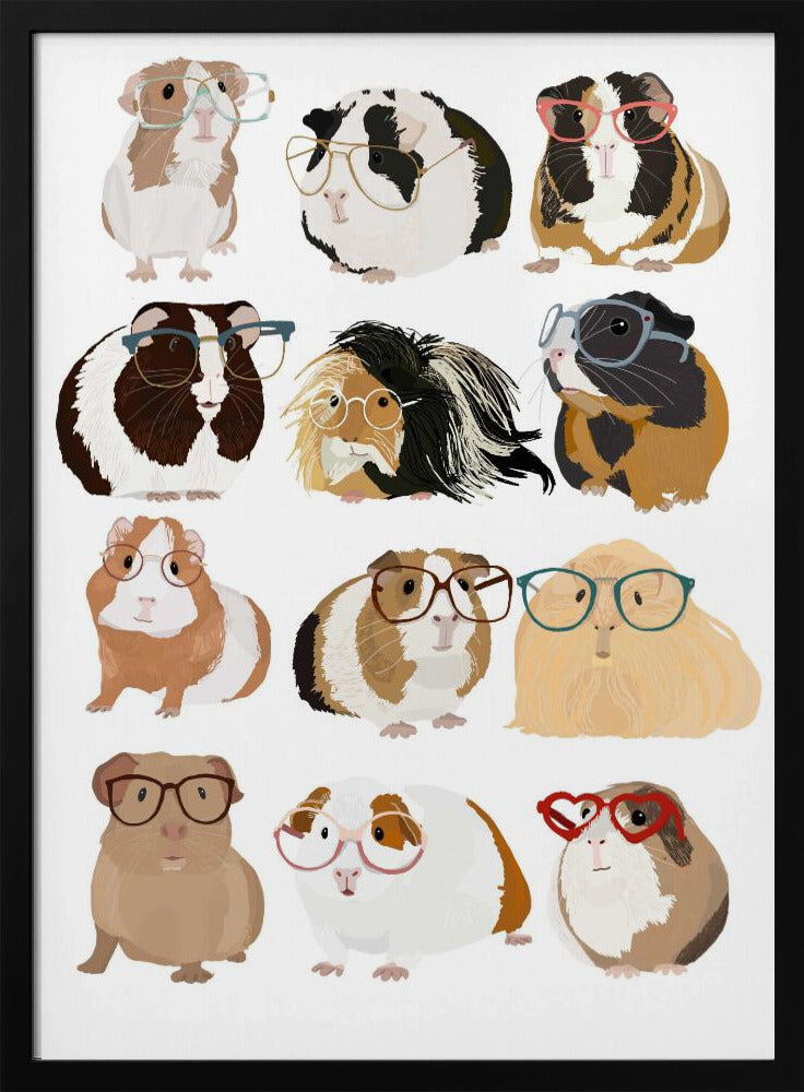 Guinea Pig in Glasses - Stretched Canvas, Poster or Fine Art Print I Heart Wall Art