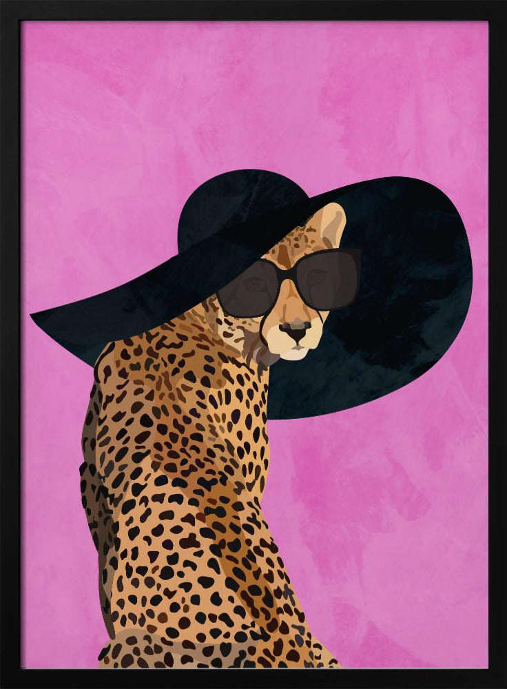 Cheetah Hat Pink - Stretched Canvas, Poster or Fine Art Print I Heart Wall Art