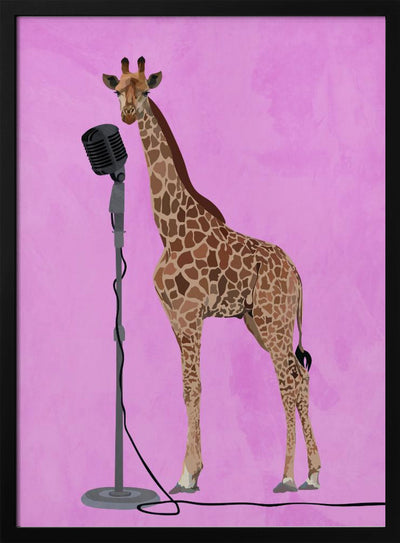 Giraffe Microphone Pink 01 - Stretched Canvas, Poster or Fine Art Print I Heart Wall Art