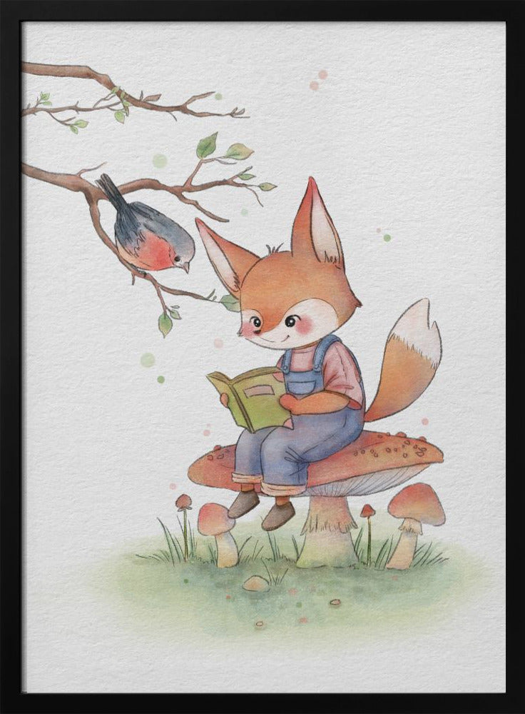 Fox and Bird Illustration - Stretched Canvas, Poster or Fine Art Print I Heart Wall Art