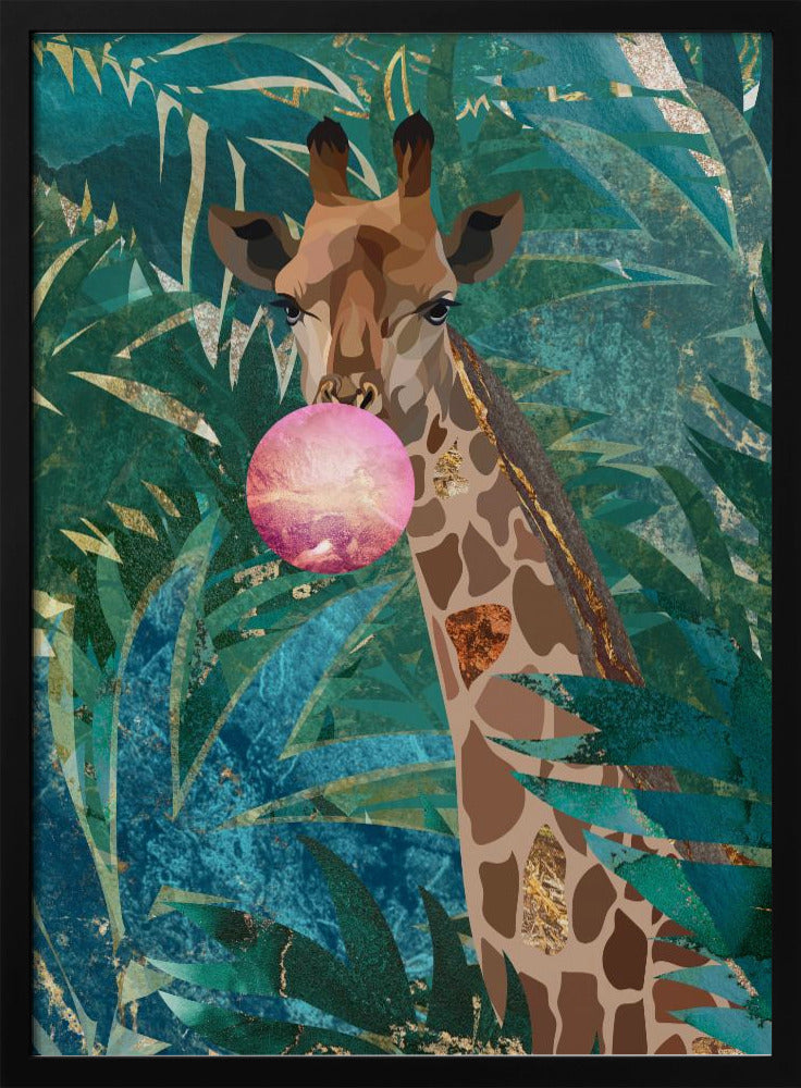 Bubblegum giraffe in the jungle - Stretched Canvas, Poster or Fine Art Print I Heart Wall Art