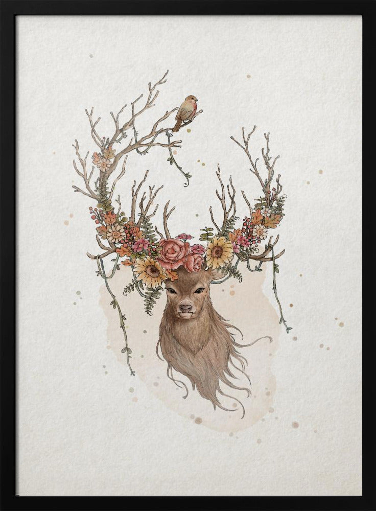 Deer and flowers - Stretched Canvas, Poster or Fine Art Print I Heart Wall Art