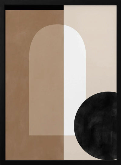Geometric Shapes in Earthy Tones with a Black Circle - Stretched Canvas, Poster or Fine Art Print I Heart Wall Art