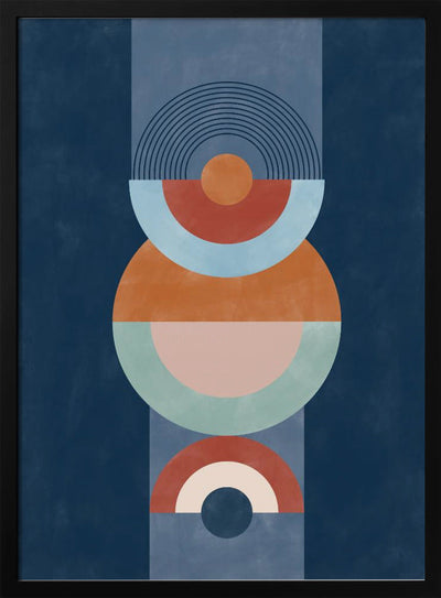 Concentric Circles And Semi-Circles In Blue - Stretched Canvas, Poster or Fine Art Print I Heart Wall Art