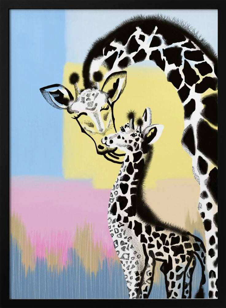 Mama giraffe and baby - Stretched Canvas, Poster or Fine Art Print I Heart Wall Art