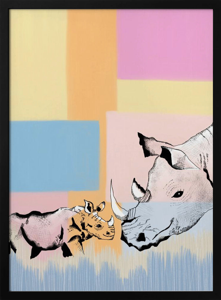 Mama Rhino and baby - Stretched Canvas, Poster or Fine Art Print I Heart Wall Art